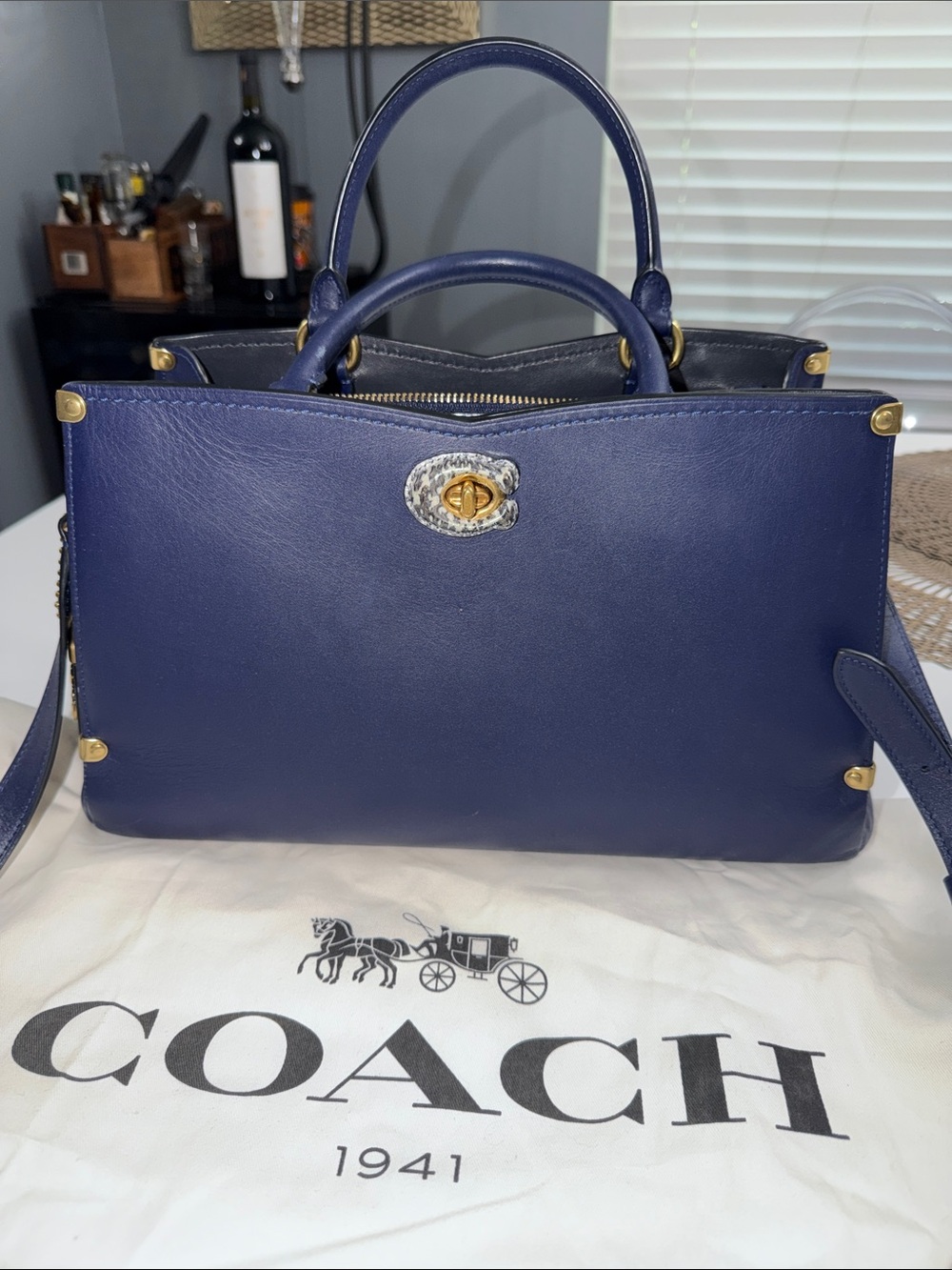 Coach Leather Classic Navy Structured Top-Handle Satchel